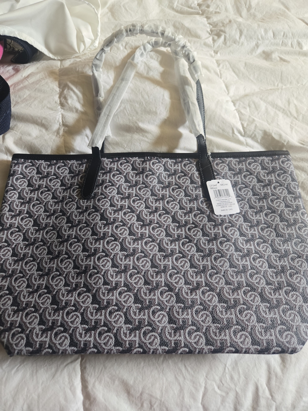 Coach Signature Monogram Tote in Black and White